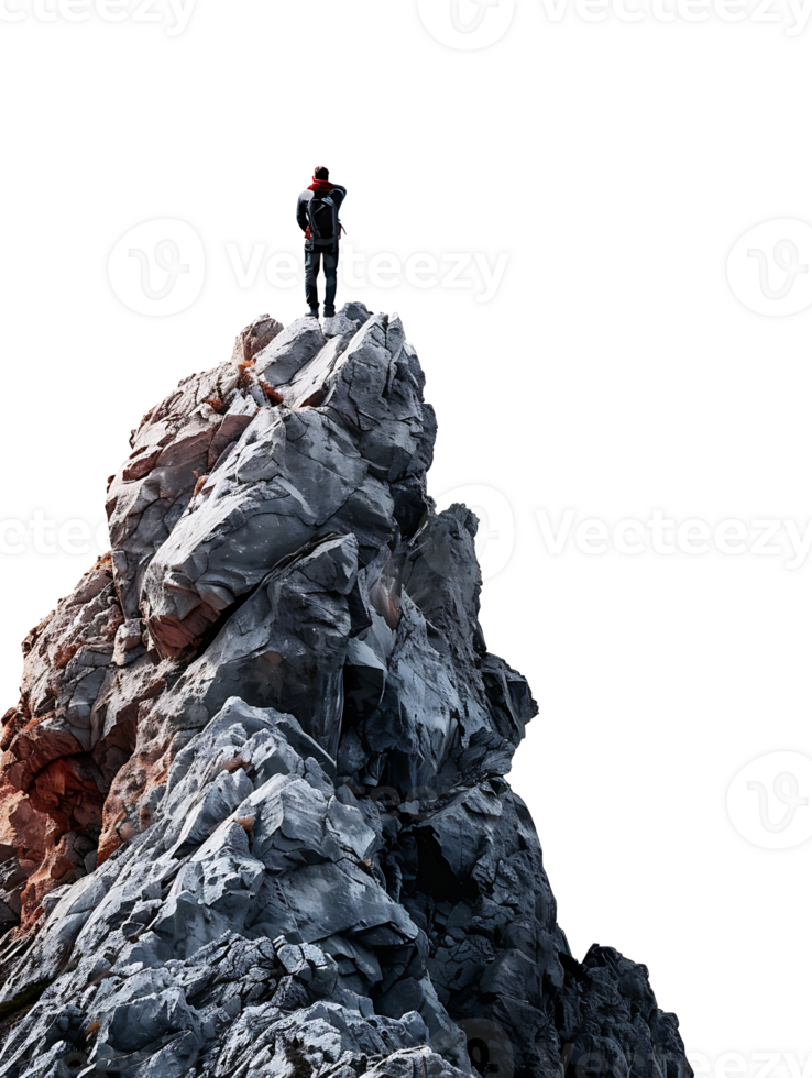 Man triumphantly atop a mountain, symbolizing success png