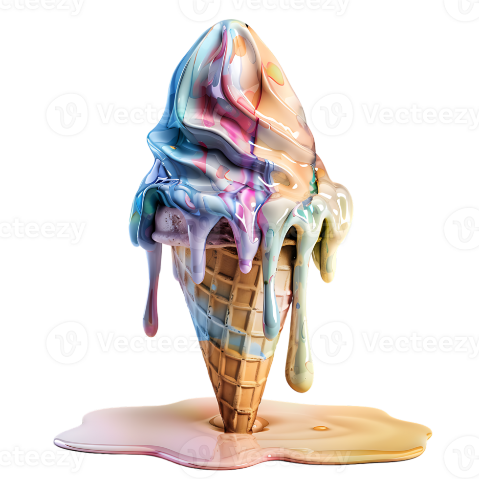 Melting cold ice cream, isolated against a transparent background png