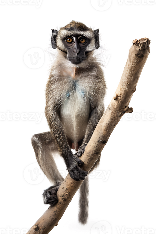 Monkey perched on branch, isolated on transparent background png