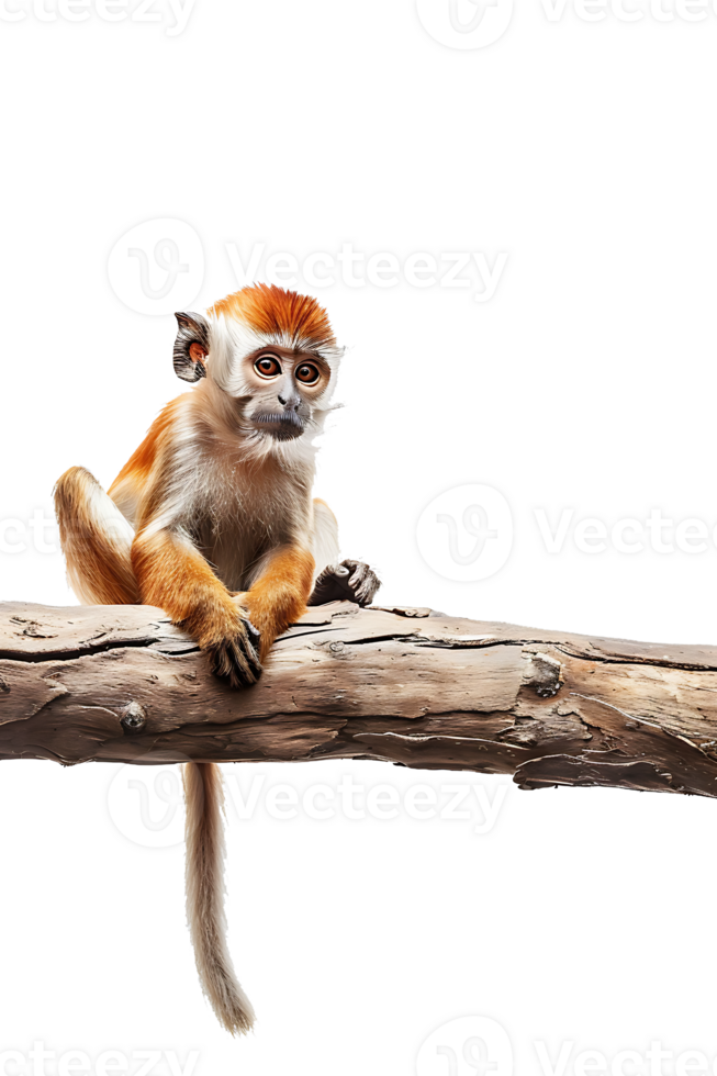 Monkey perched on branch, isolated on transparent background png