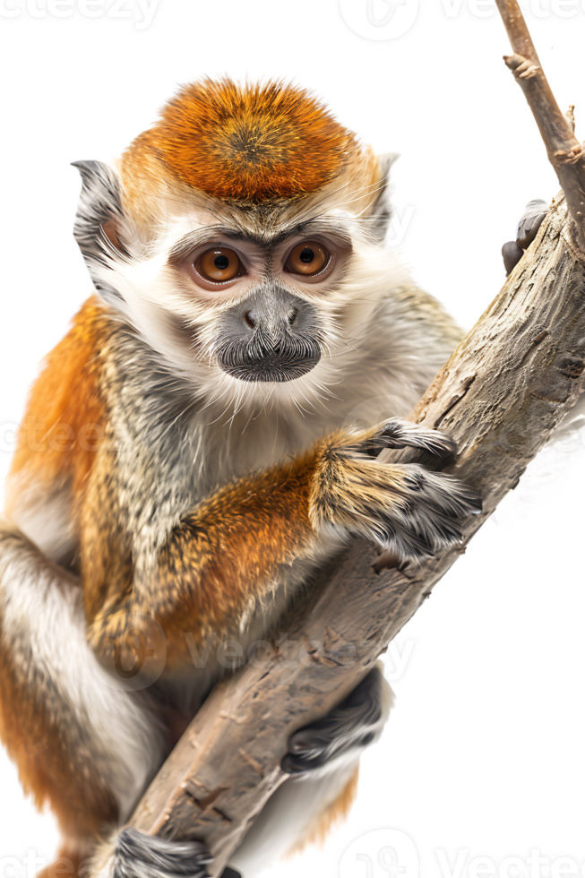 Monkey perched on branch, isolated on transparent background png