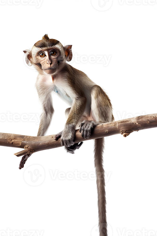Monkey perched on branch, isolated on transparent background png