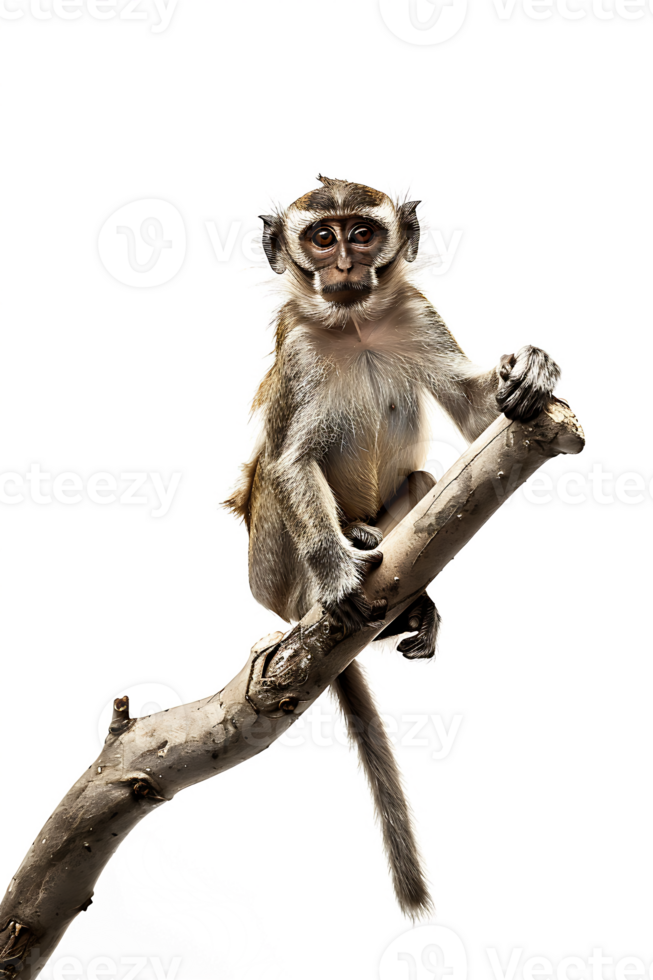 Monkey perched on branch, isolated on transparent background png