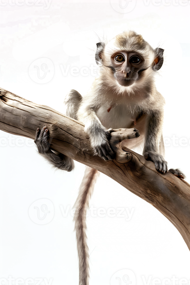 Monkey perched on branch, isolated on transparent background png