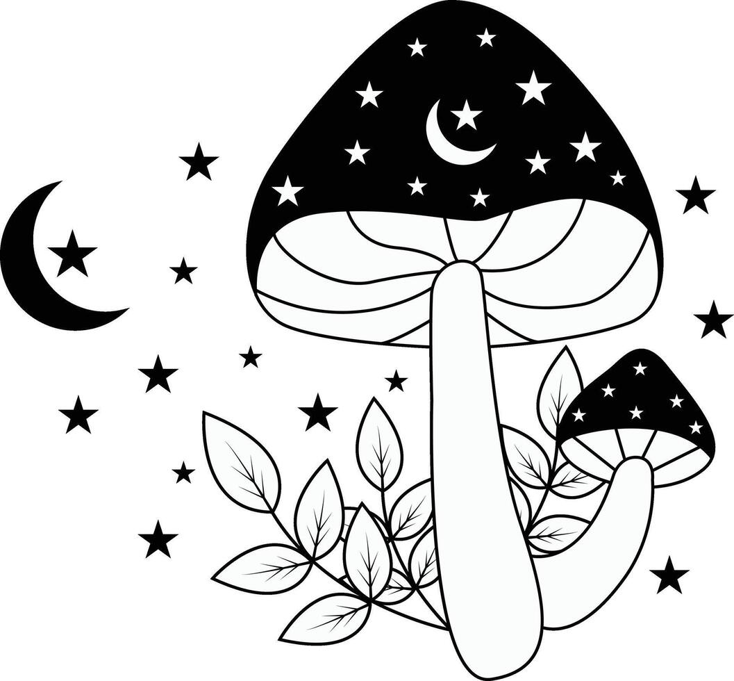 Celestial Magic Mushroom Clipart in Mystical Boho Style vector