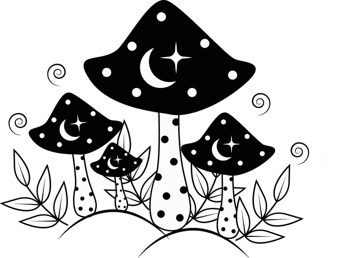 Celestial Magic Mushroom Clipart in Mystical Boho Style vector