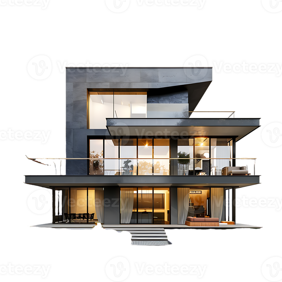 Modern house, isolated against a transparent background png