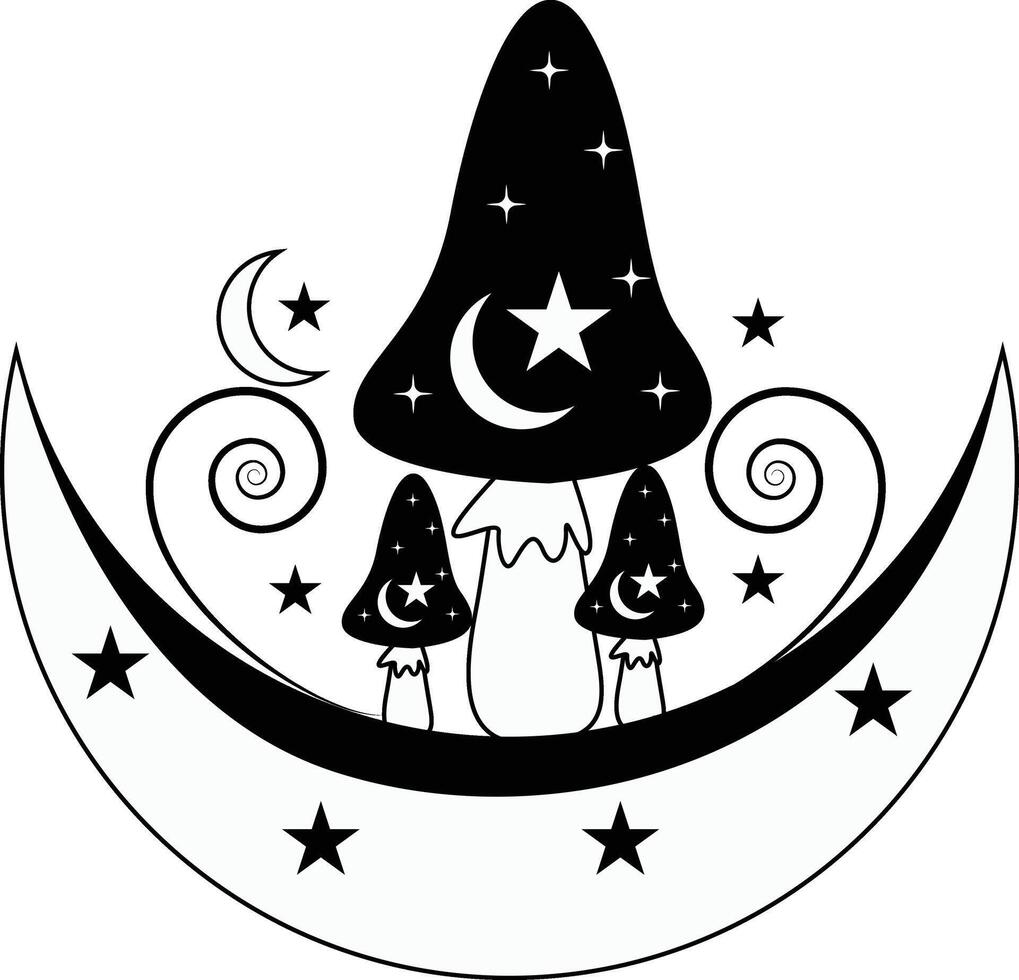Celestial Magic Mushroom Clipart in Mystical Boho Style vector