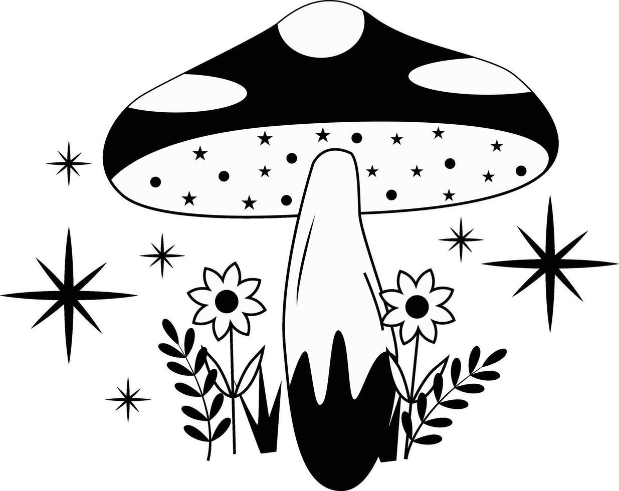 Celestial Magic Mushroom Clipart in Mystical Boho Style vector