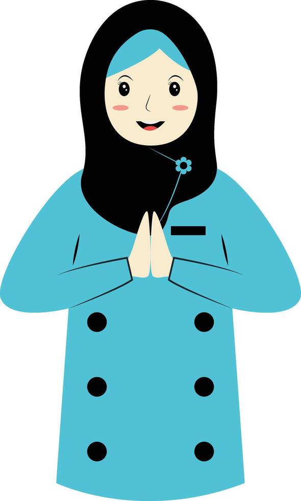 Muslim Character with Eid Mubarak Greeting Pose. Isolated on White Background. vector