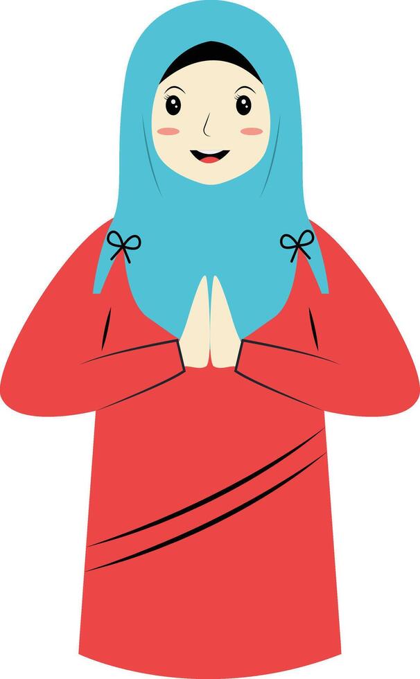 Muslim Character with Eid Mubarak Greeting Pose. Isolated on White Background. vector