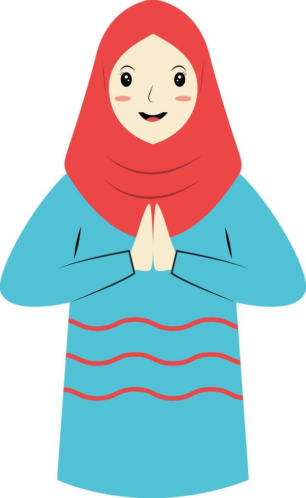 Muslim Character with Eid Mubarak Greeting Pose. Isolated on White Background. vector