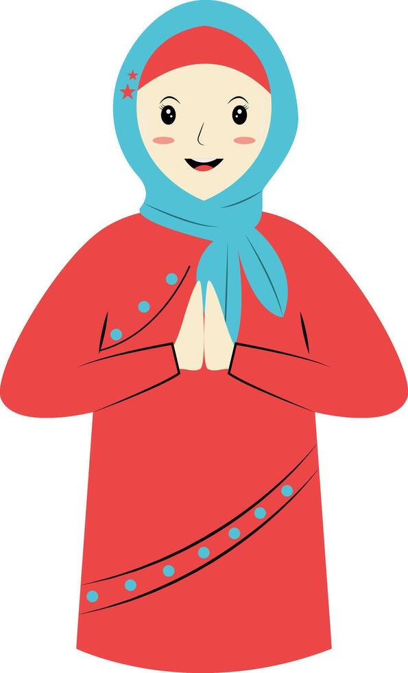 Muslim Character with Eid Mubarak Greeting Pose. Isolated on White Background. vector