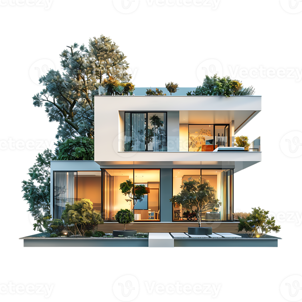 Modern house, isolated against a transparent background png