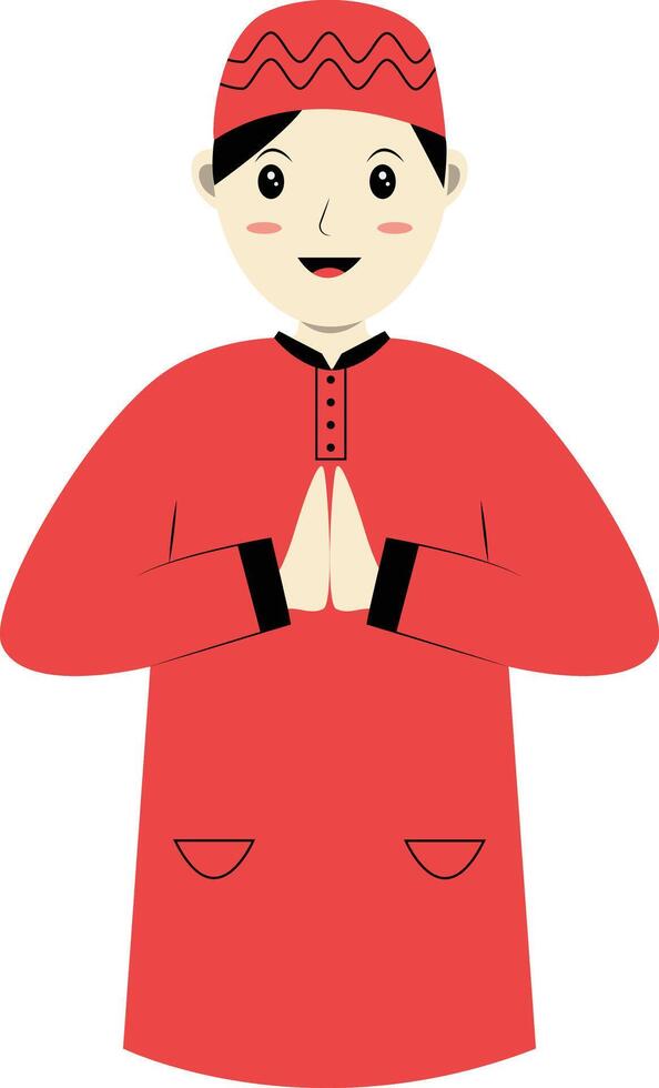 Muslim Character with Eid Mubarak Greeting Pose. Isolated on White Background. vector