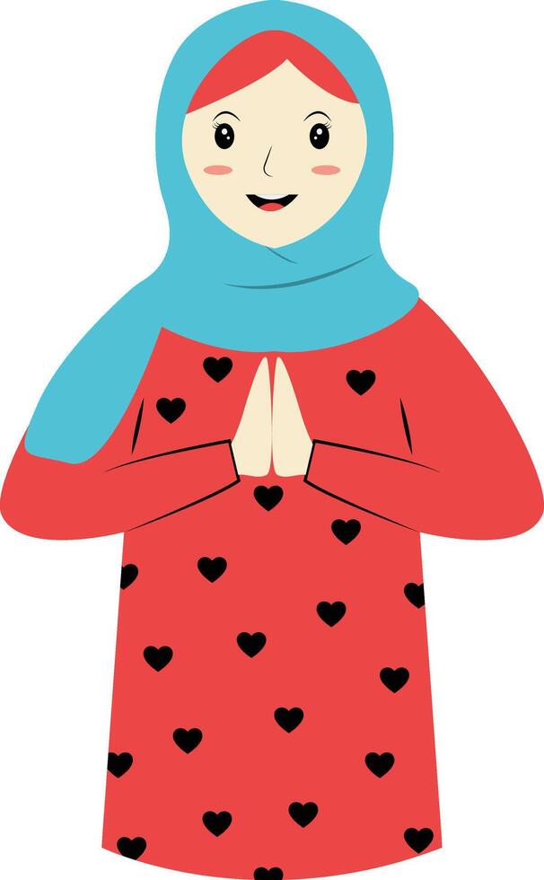 Muslim Character with Eid Mubarak Greeting Pose. Isolated on White Background. vector