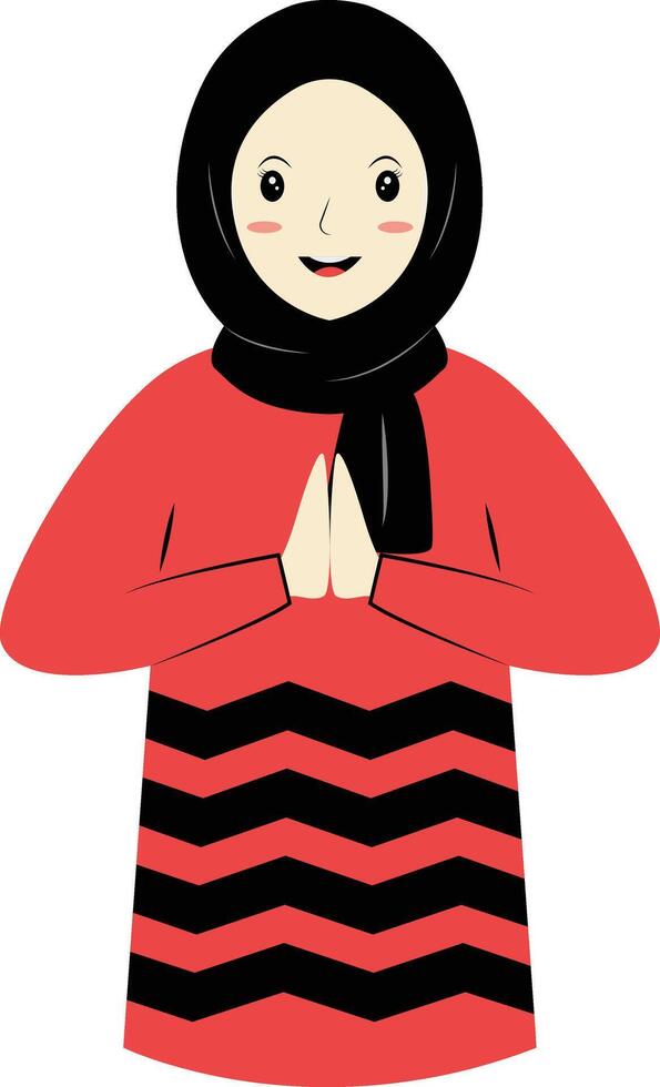 Muslim Character with Eid Mubarak Greeting Pose. Isolated on White Background. vector