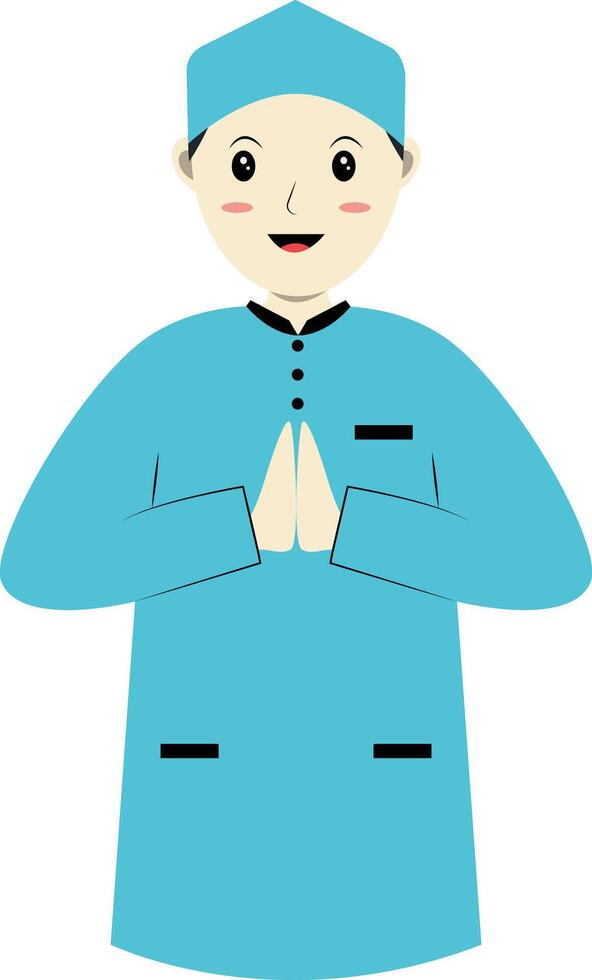 Muslim Character with Eid Mubarak Greeting Pose. Isolated on White Background. vector
