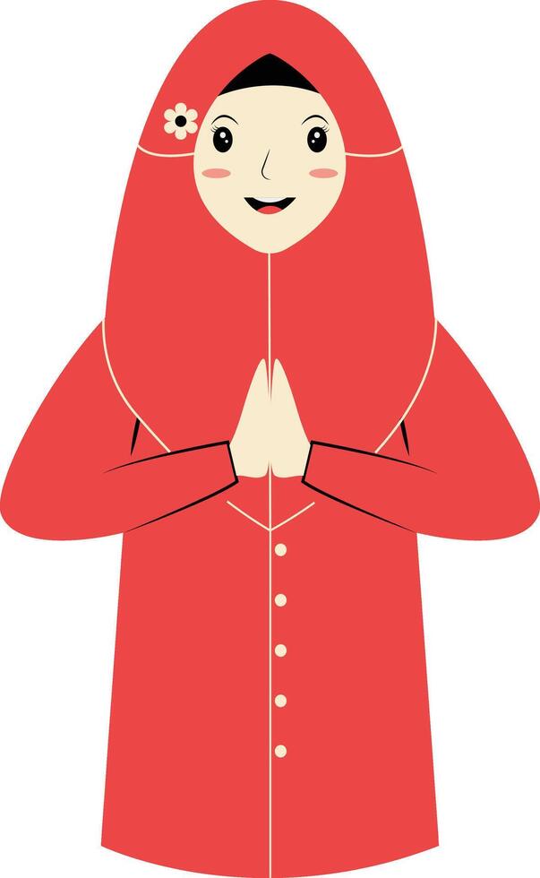 Muslim Character with Eid Mubarak Greeting Pose. Isolated on White Background. vector