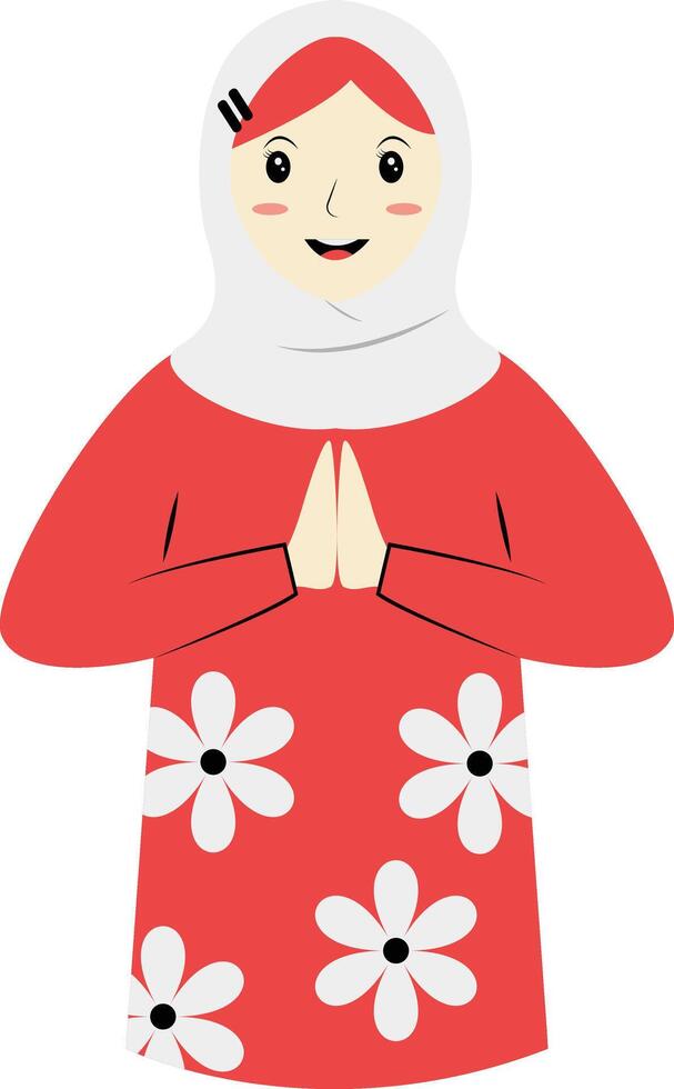 Muslim Character with Eid Mubarak Greeting Pose. Isolated on White Background. vector