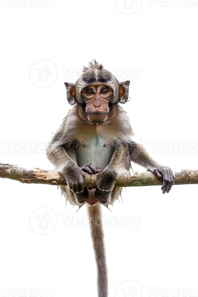 Monkey perched on branch, isolated on transparent background png