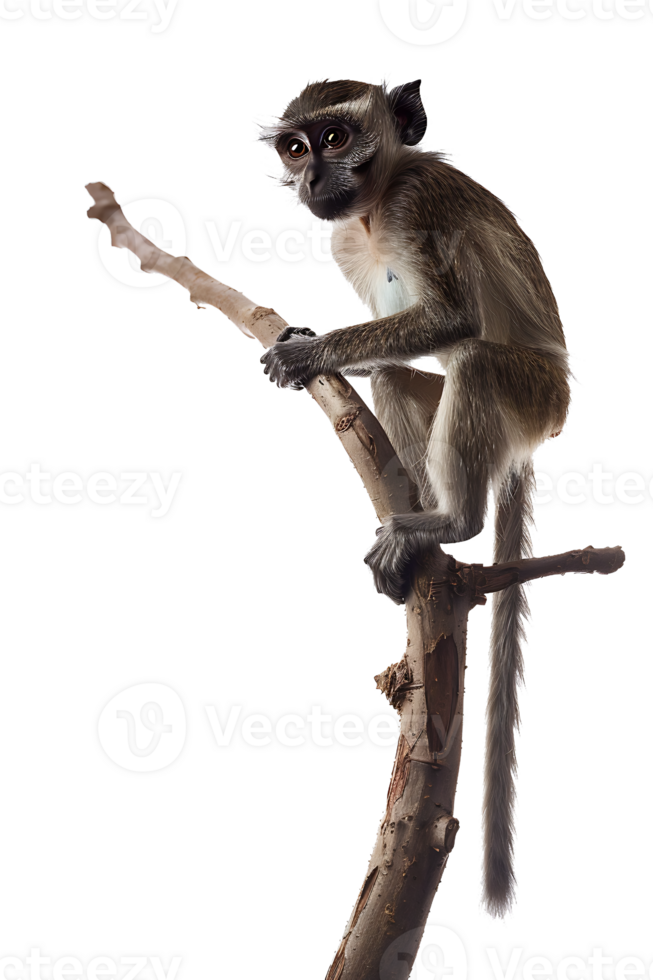 Monkey perched on branch, isolated on transparent background png