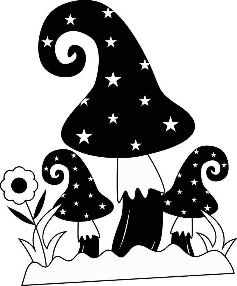 Celestial Magic Mushroom Clipart in Mystical Boho Style vector