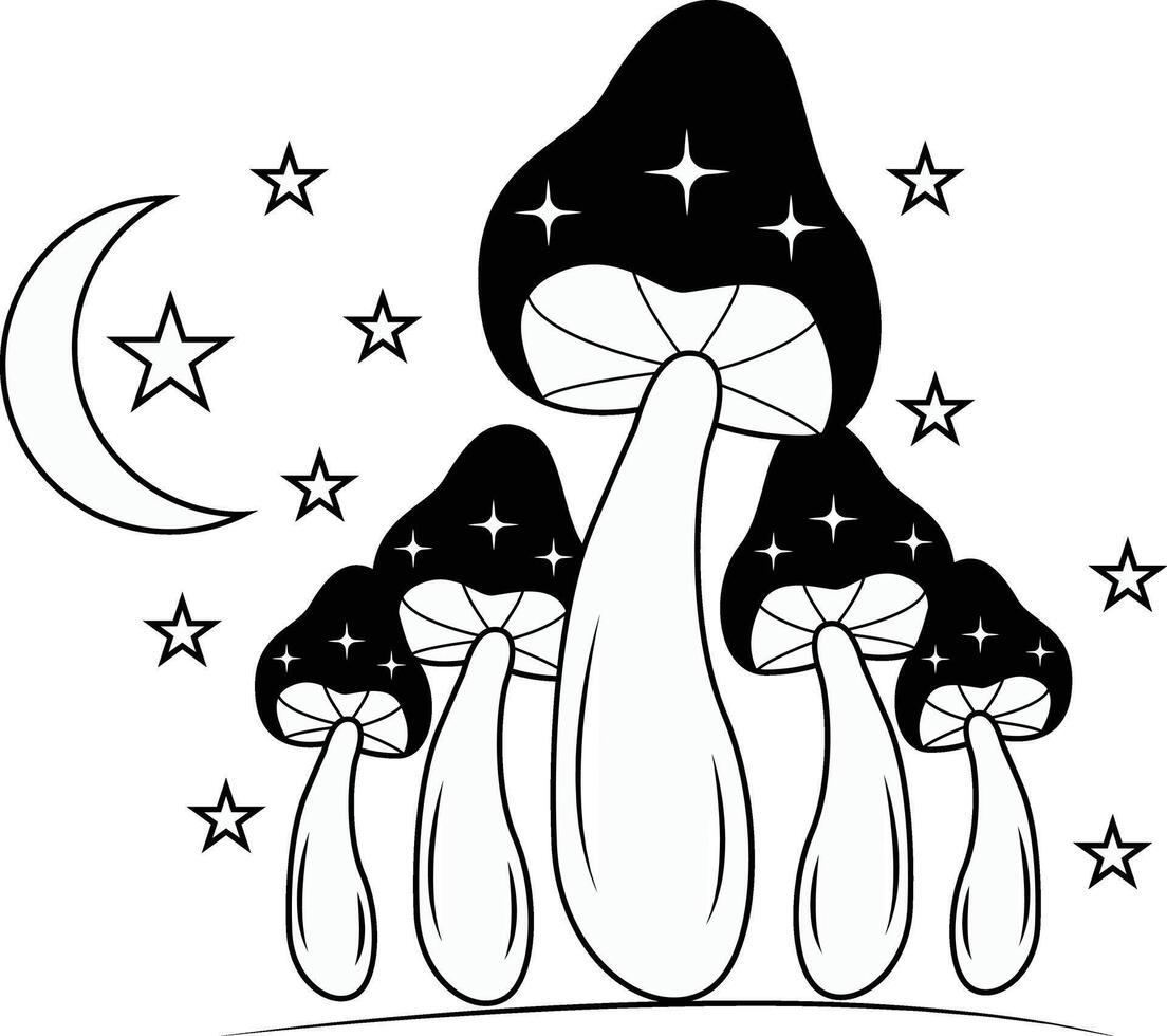 Celestial Magic Mushroom Clipart in Mystical Boho Style vector