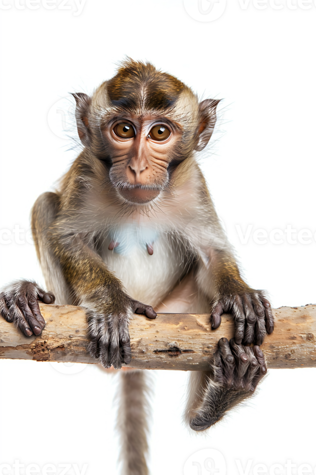 Monkey perched on branch, isolated on transparent background png