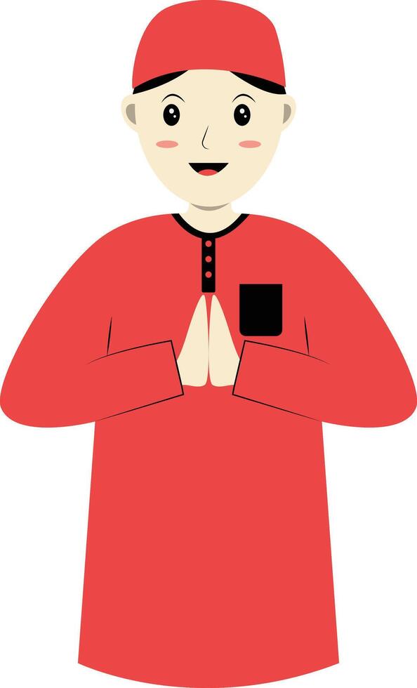 Muslim Character with Eid Mubarak Greeting Pose. Isolated on White Background. vector