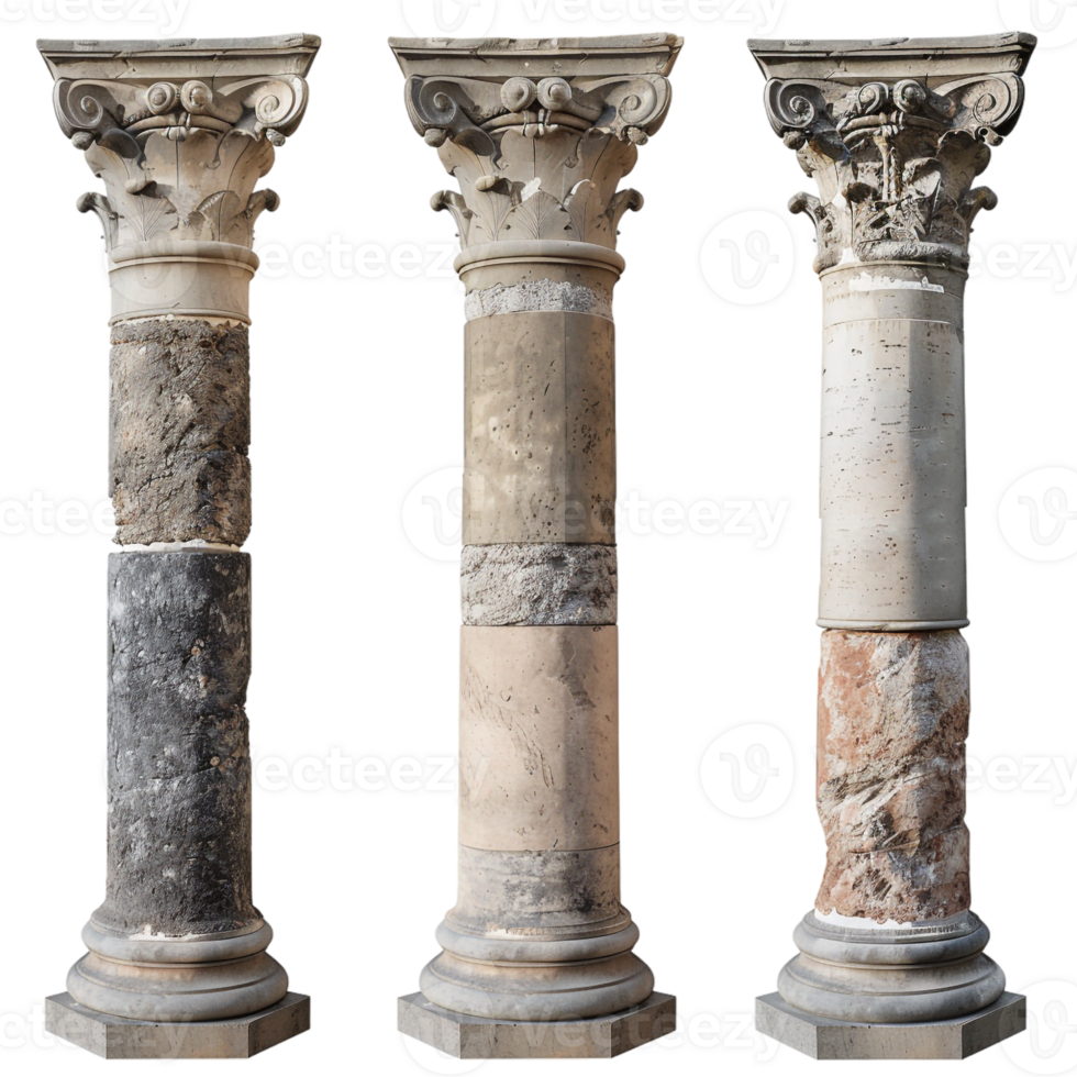 Old pillar set, isolated against a transparent background png