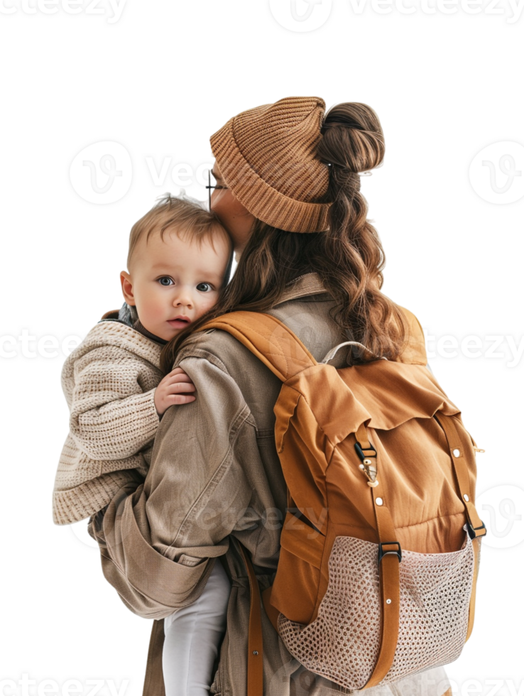 Mother carrying baby, isolated on a transparent background png
