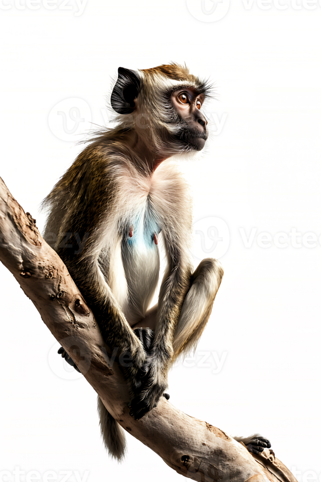 Monkey perched on branch, isolated on transparent background png