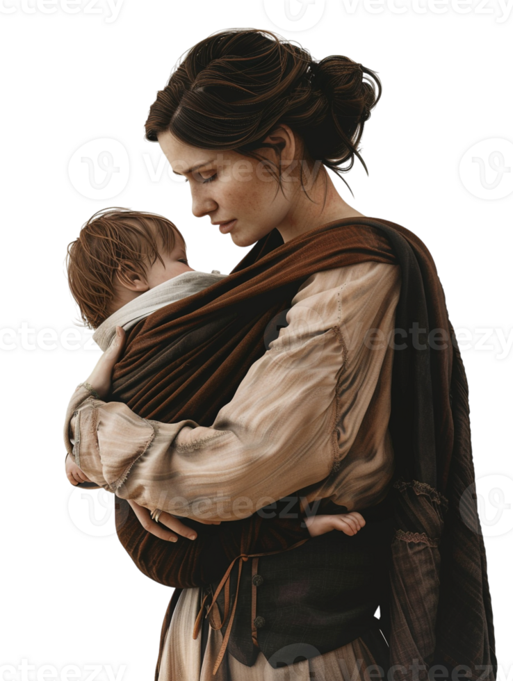 Mother carrying baby, isolated on a transparent background png