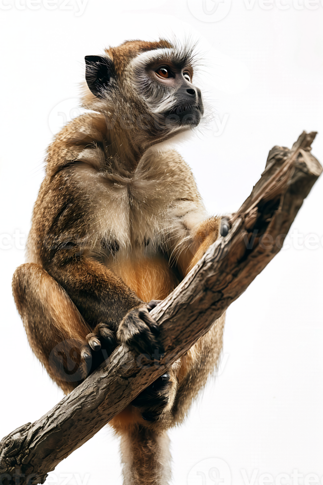 Monkey perched on branch, isolated on transparent background png