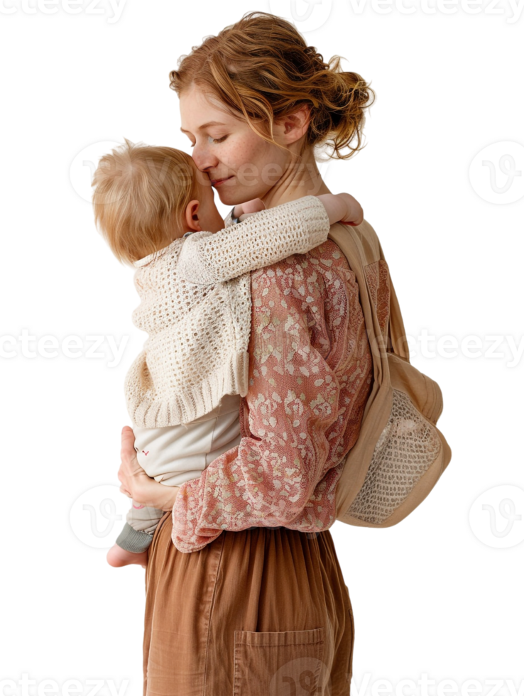 Mother carrying baby, isolated on a transparent background png