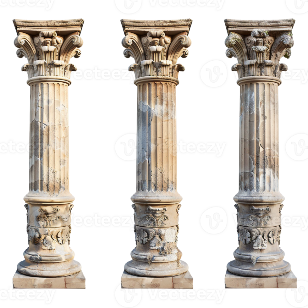 Old pillar set, isolated against a transparent background png