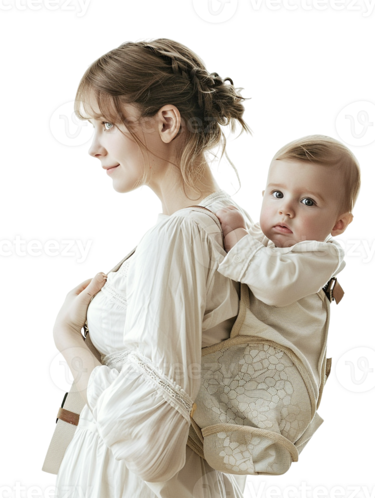 Mother carrying baby, isolated on a transparent background png