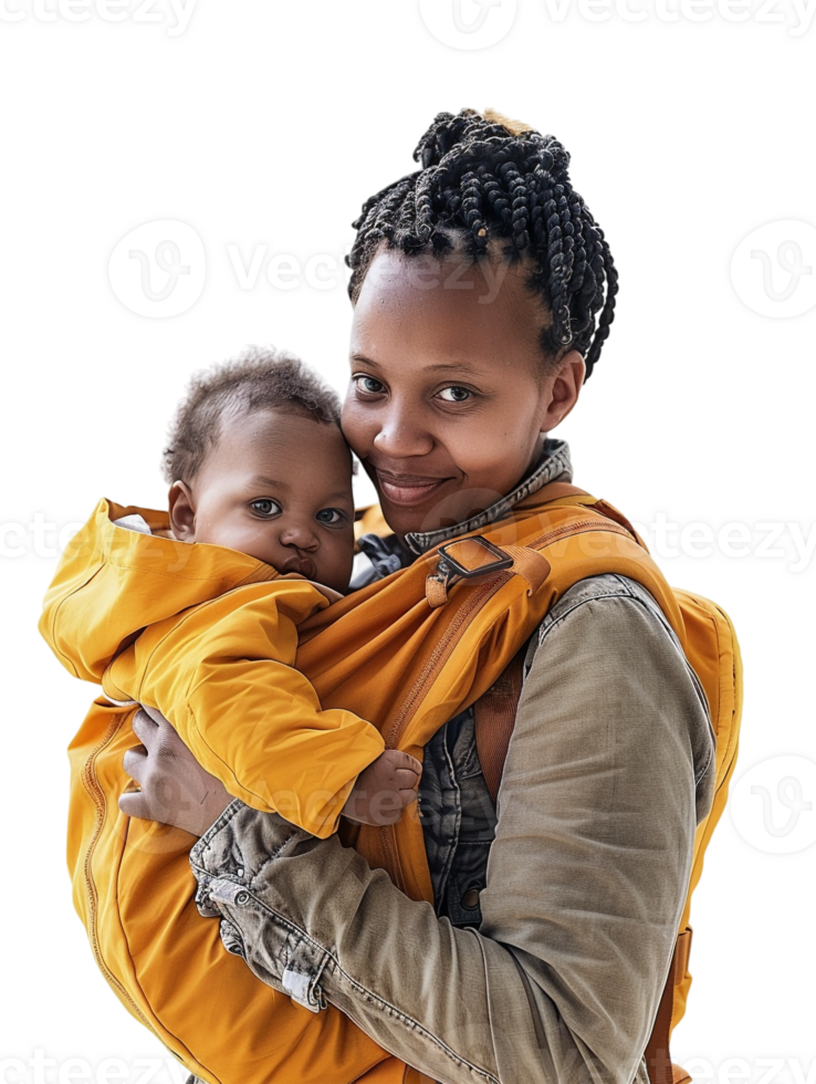 Mother carrying baby, isolated on a transparent background png