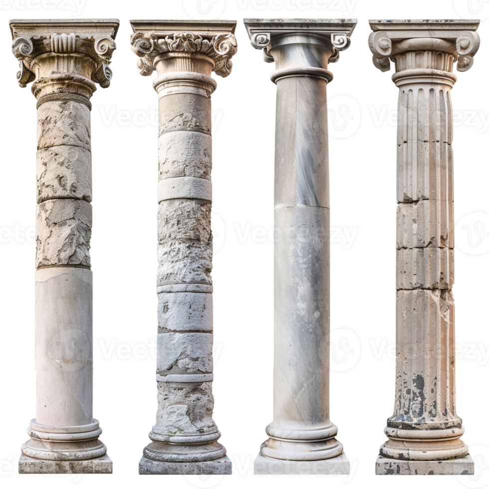 Old pillar set, isolated against a transparent background png