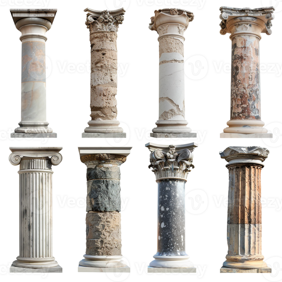 Old pillar set, isolated against a transparent background png