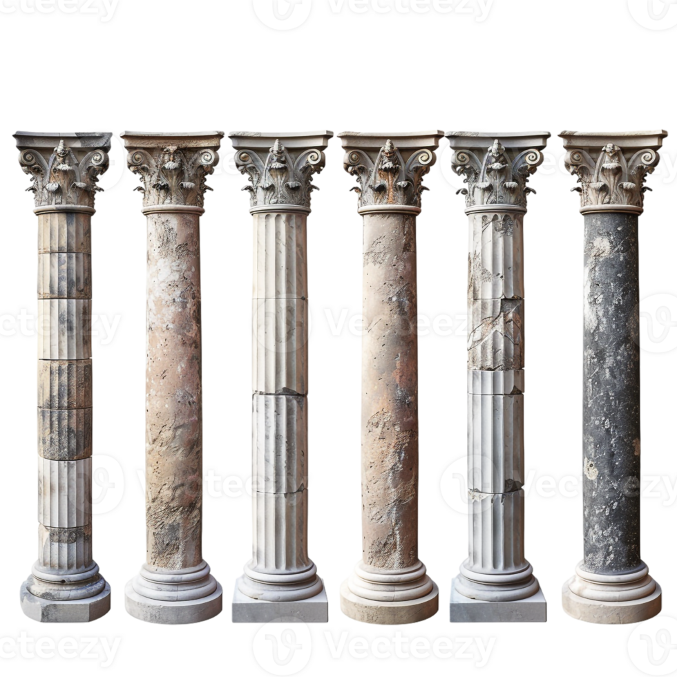 Old pillar set, isolated against a transparent background png