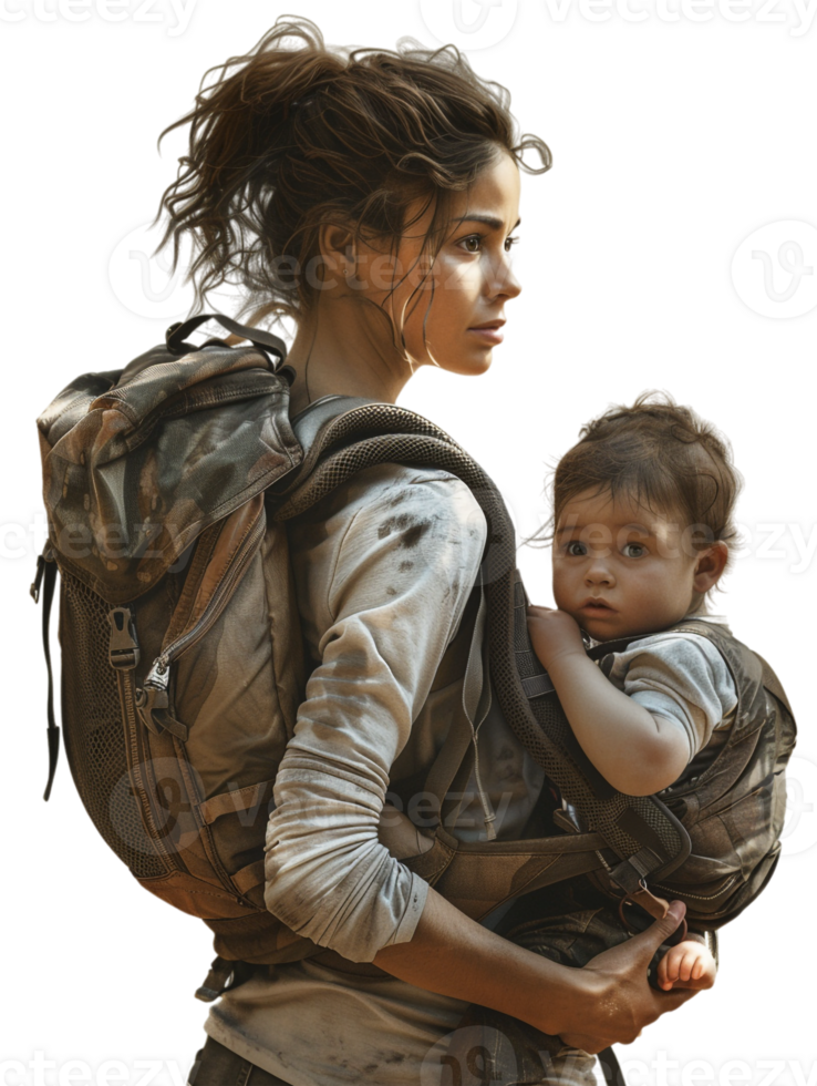 Mother carrying baby, isolated on a transparent background png