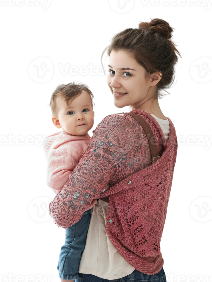 Mother carrying baby, isolated on a transparent background png