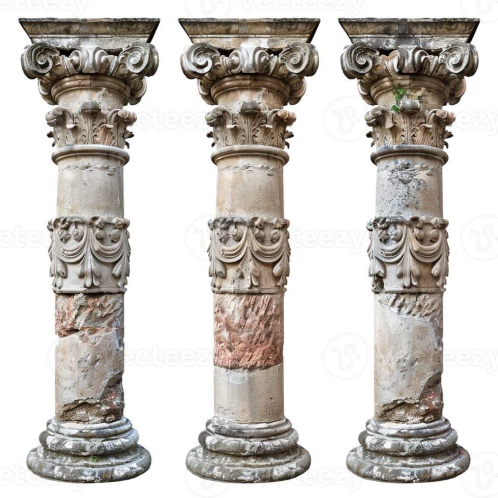 Old pillar set, isolated against a transparent background png