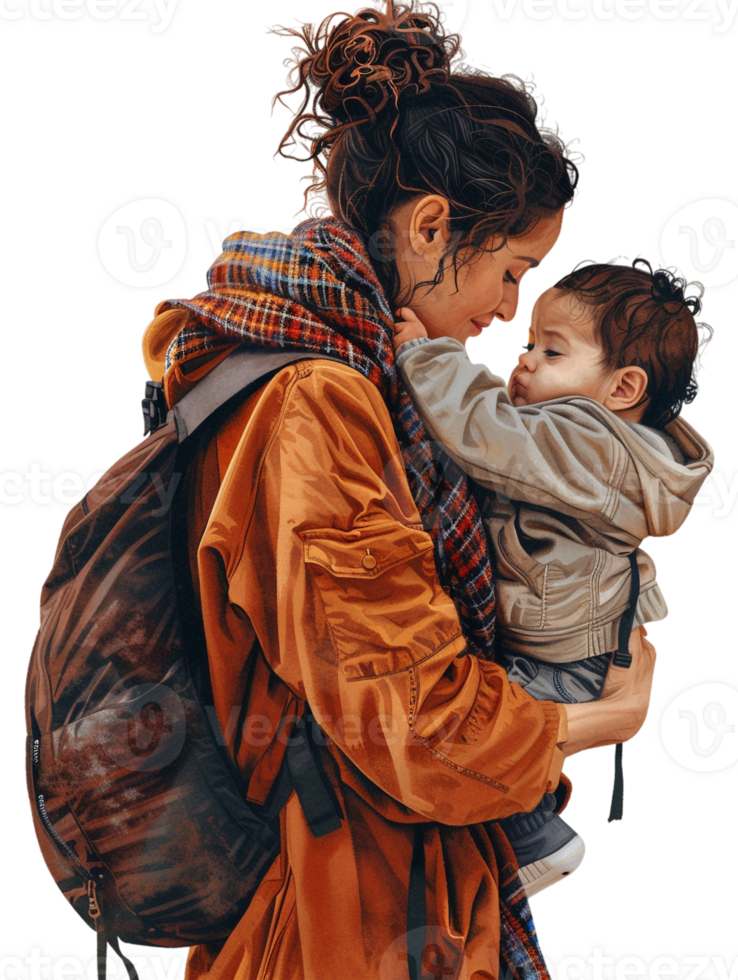 Mother carrying baby, isolated on a transparent background png