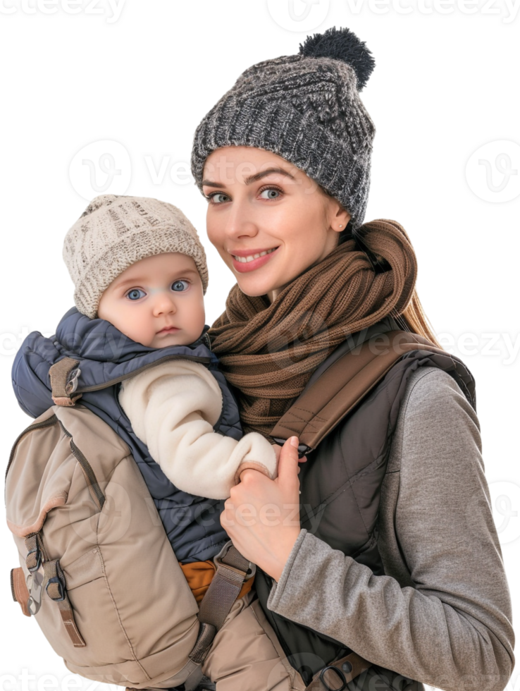 Mother carrying baby, isolated on a transparent background png