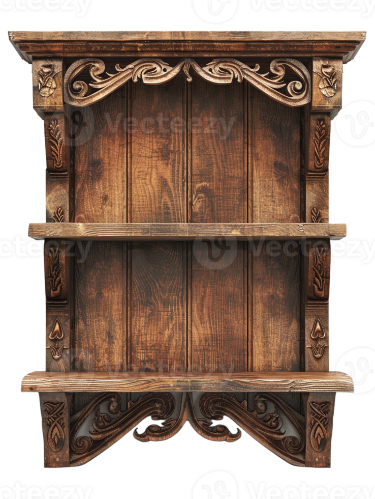 old-fashioned wooden shelf, set against a plain transparent background png