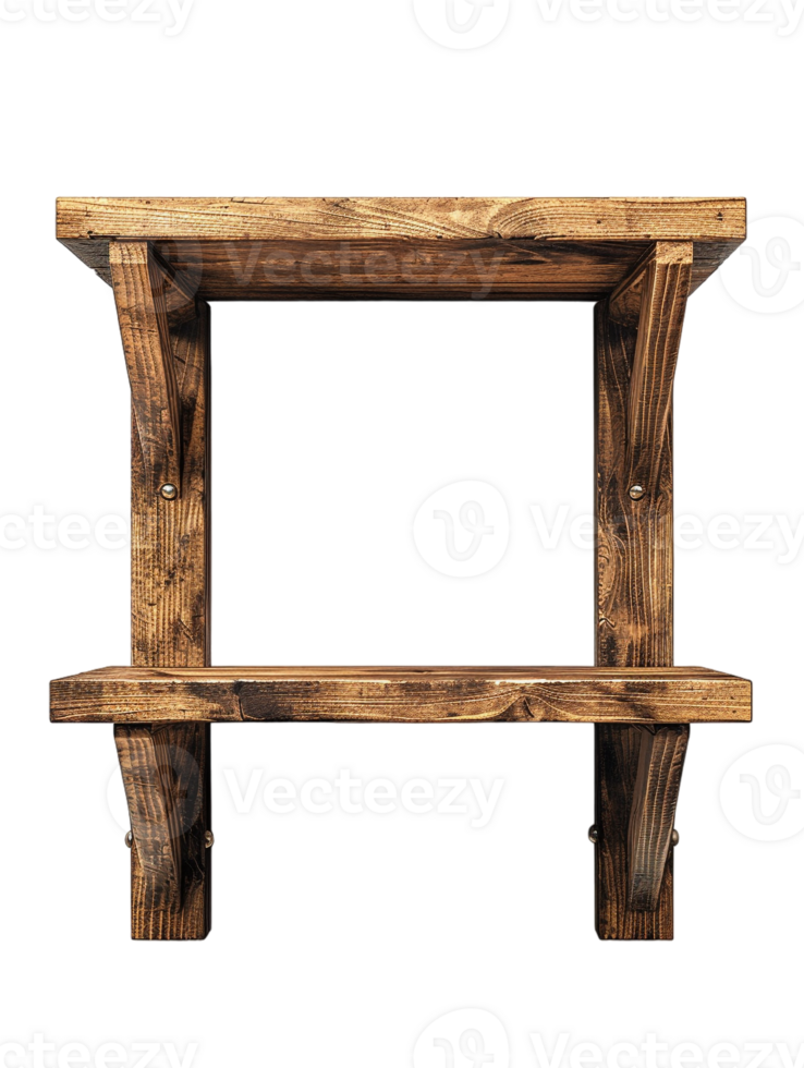 old-fashioned wooden shelf, set against a plain transparent background png