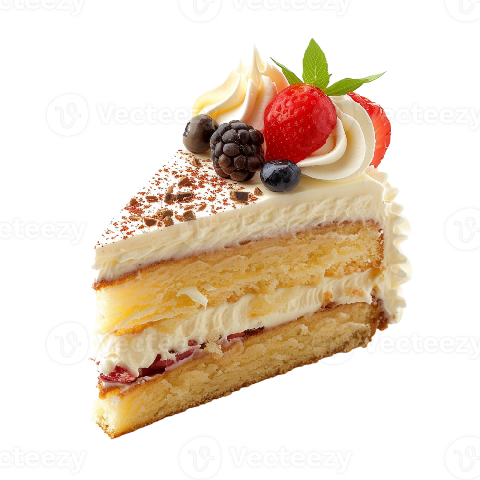 piece of cake with cream, isolated against a transparent background png